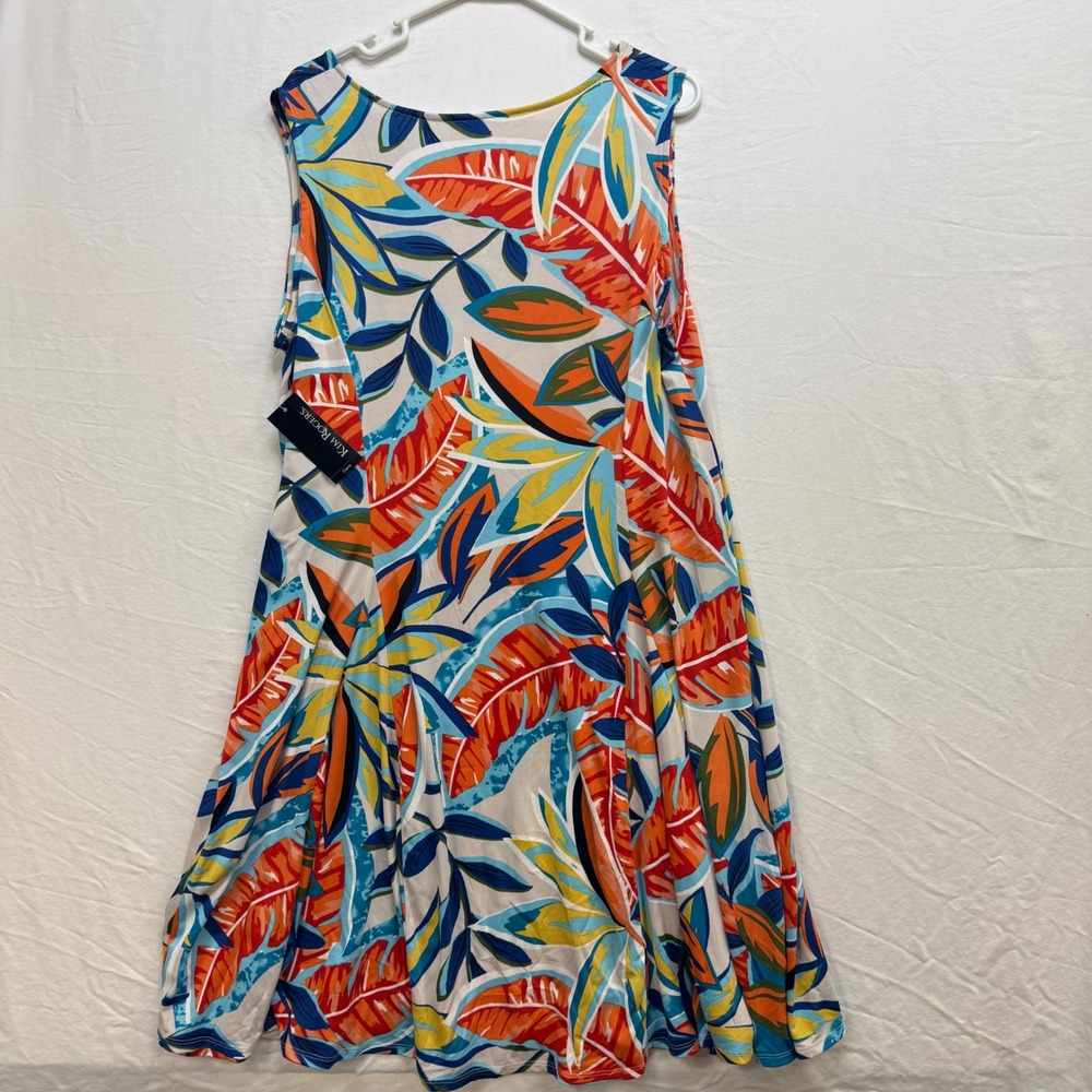 Kim Rogers Curvy Womens 3X Tropical Leaf Print Sleeveless V-Neck Swing Dress New - Picture 5 of 8